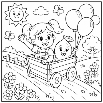 Desenho para colorir: Alice e Diguinho no carrinho