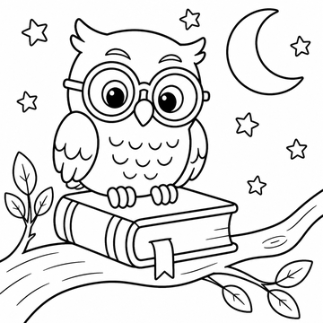 Desenho para colorir: Dona Coruja e o livro